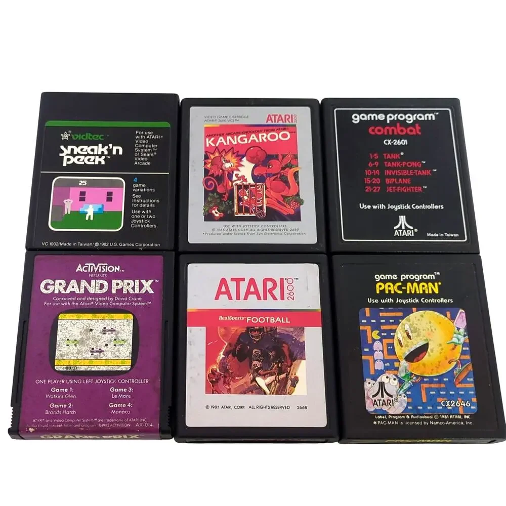 Atari 2600 Game Lot 6: Grand Prix Sneak Peek Football Pac-Man Kangaroo Combat